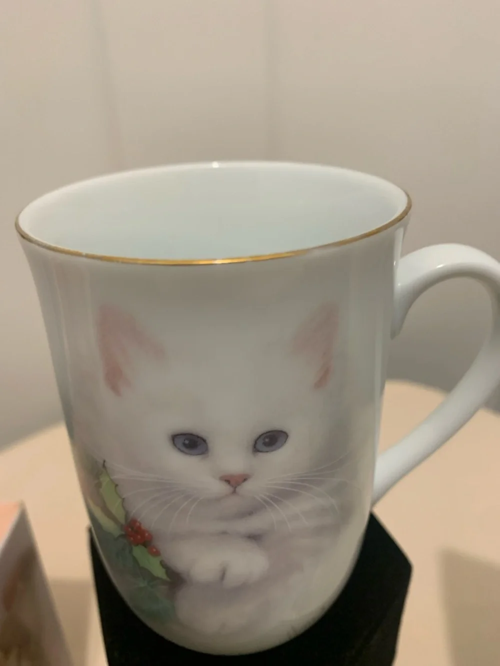 Cat book, Ceramic Mug - White with Kitten ceramic “ Queen of Hearts “